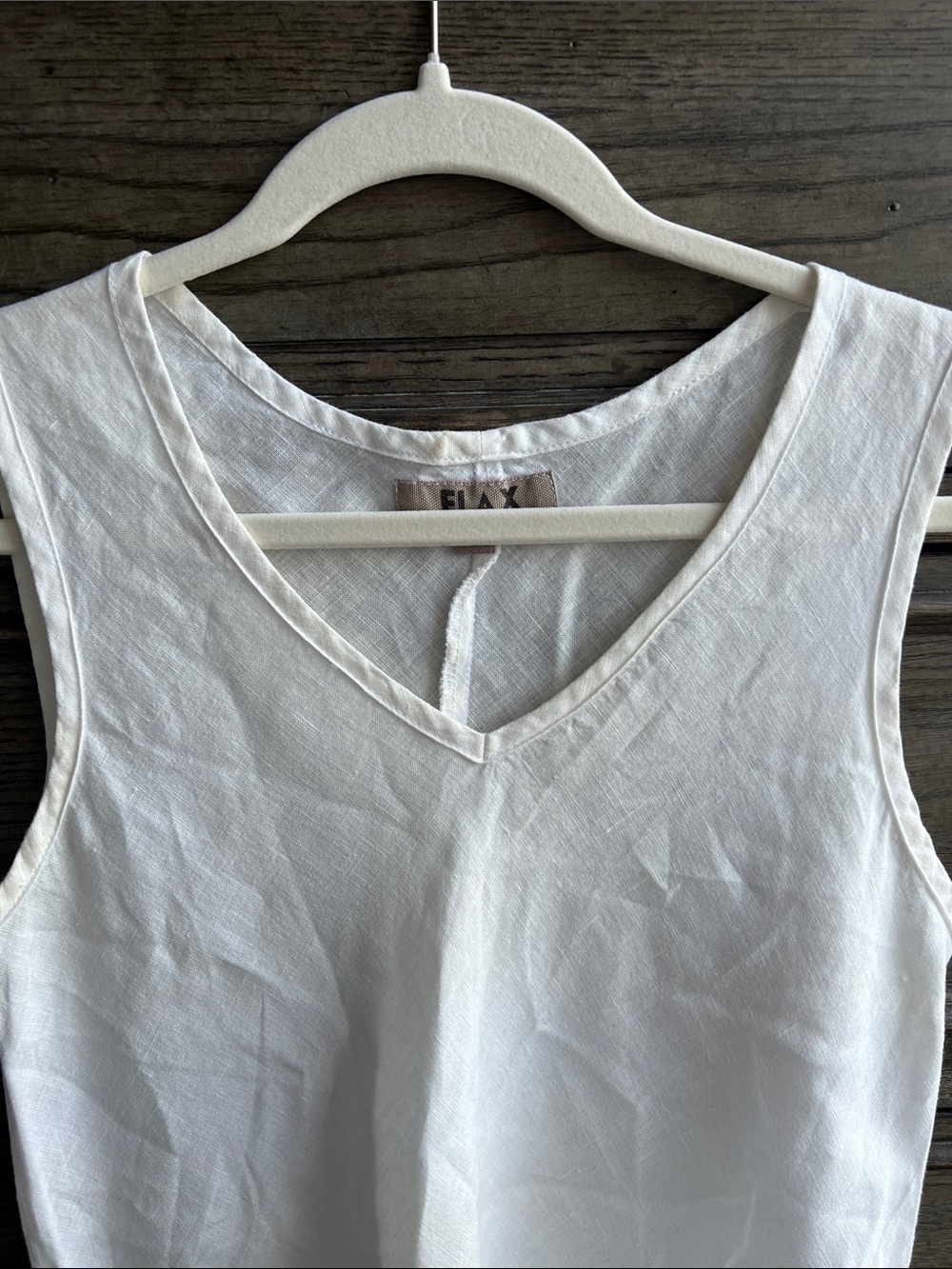 FLAX 100% Linen V-Neck Tank Top White - Size Petite